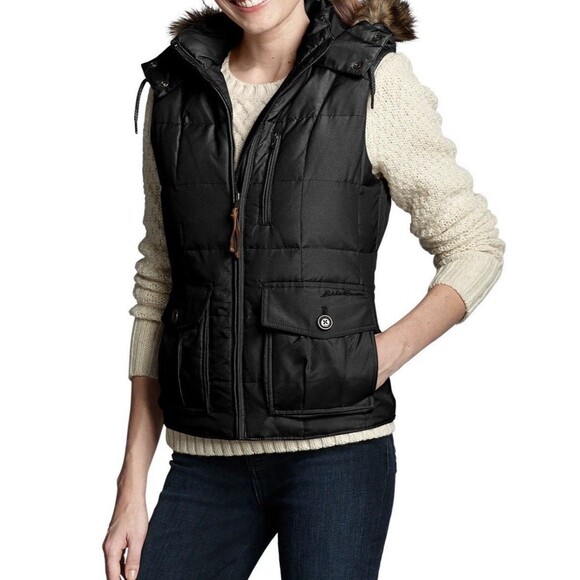 Eddie Bauer Jackets & Blazers - Eddie Bauer Women's Yukon Classic Fitted Down Vest Sz S Black Cabin Core MP $179